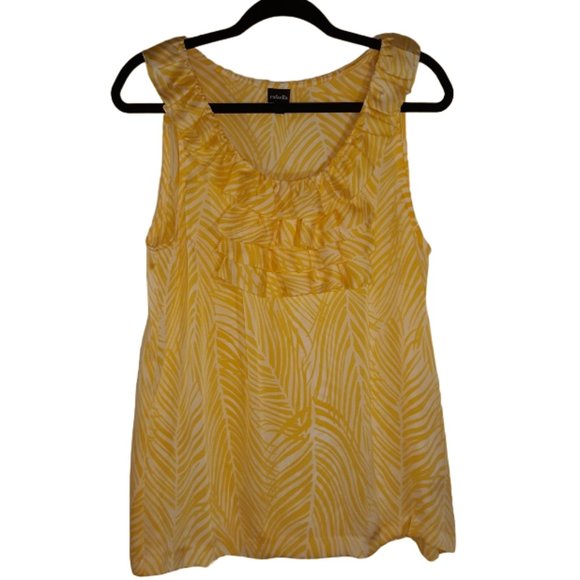 Rafaella Tops - Rafaella Sleeveless Blouse Women's 14 EUC Ruffles Shirt Yellow/White Tank Top